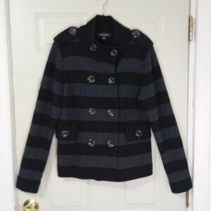 Banana Republic Jacket XL Extra Fine Merino Striped Black & Gray Double-Breasted